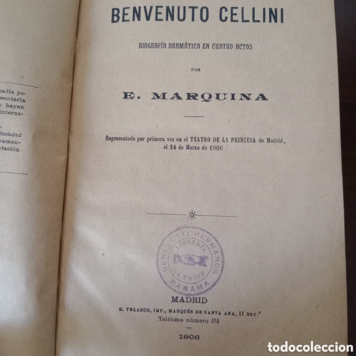 Libros: Benvenuto Cellini. Biograf&iacute;a dram&aacute;tica en cuatro actos - Marquina, Eduardo - Foto 2