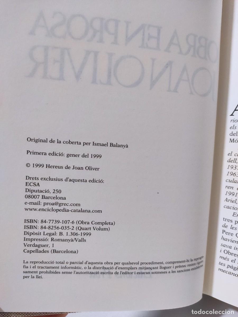 Libros: JOAN OLIVER - OBRA EN PROSA 4 - EDITORIAL PROA - Foto 6