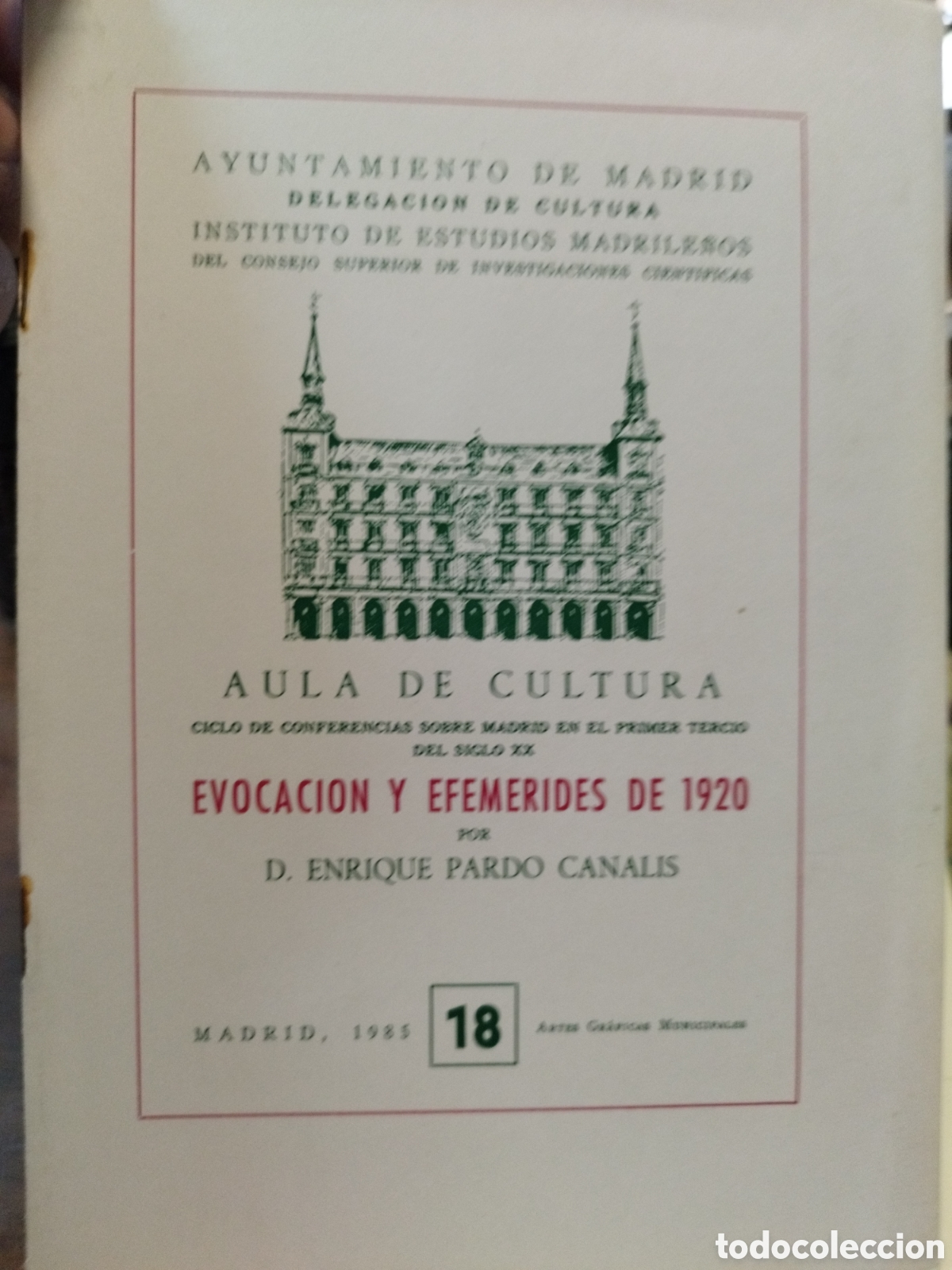 Libros: EVOCACION Y EFEMERIDES DE 1920 - PARDO CANALIS,Enrique - Foto 1