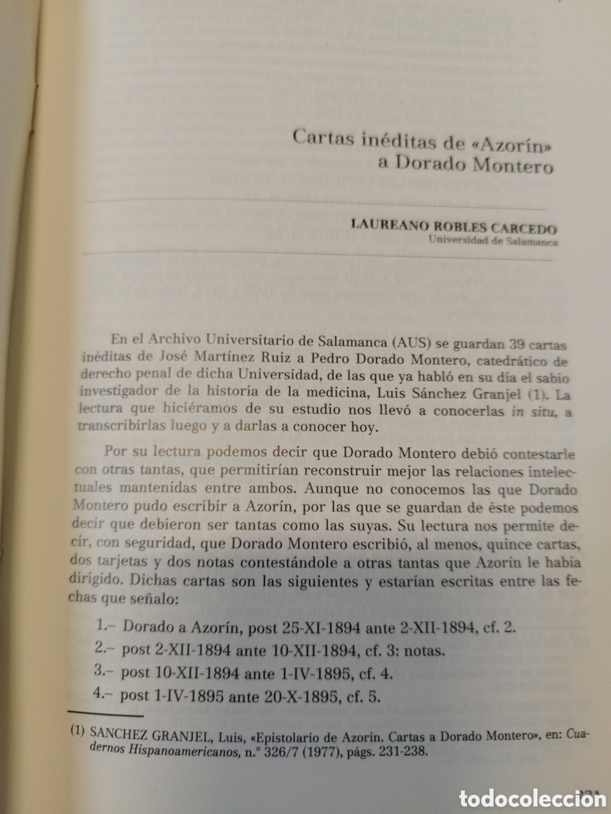 Libros: CARTAS INEDITAS DE AZORIN A DORADO - ROBLES,Laureano - Foto 2