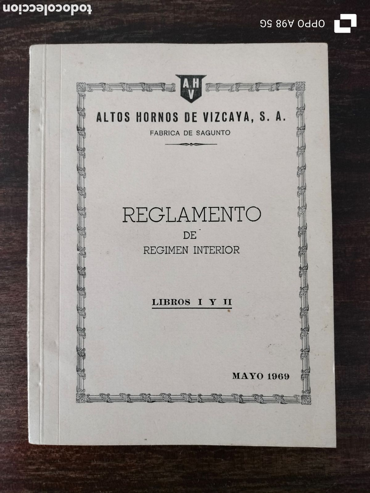 Libros: Reglamento de r&eacute;gimen interior Altos hornos de Vizcaya