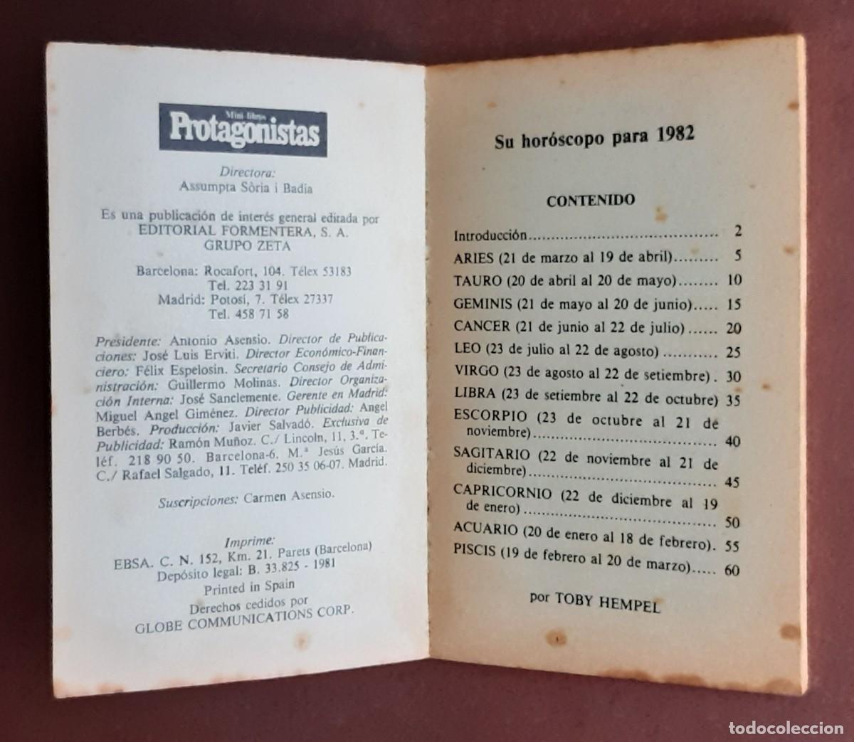 Libros: MINI LIBROS PROTAGONISTAS. N&Uacute;MERO 11. SU HOROSCOPO PARA 1982. - Foto 2