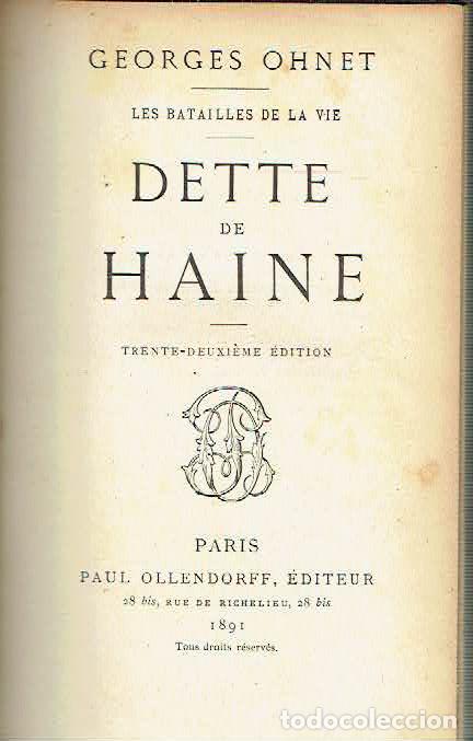 Libros: Georges Ohnet. - Dette de haine. - Foto 1