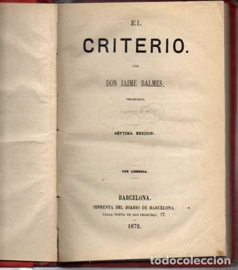 Libros: EL CRITERIO. - BALMES, Jaime. - Foto 3