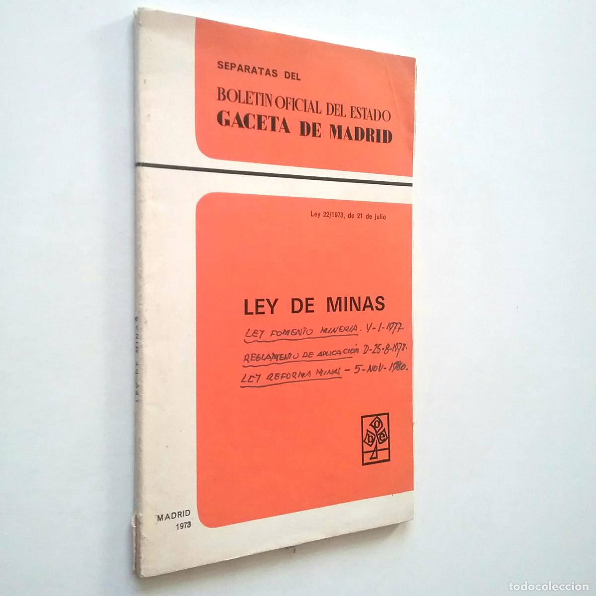 Libros: Ley de minas. Separatas del Bolet&iacute;n Oficial del Estado - Foto 1