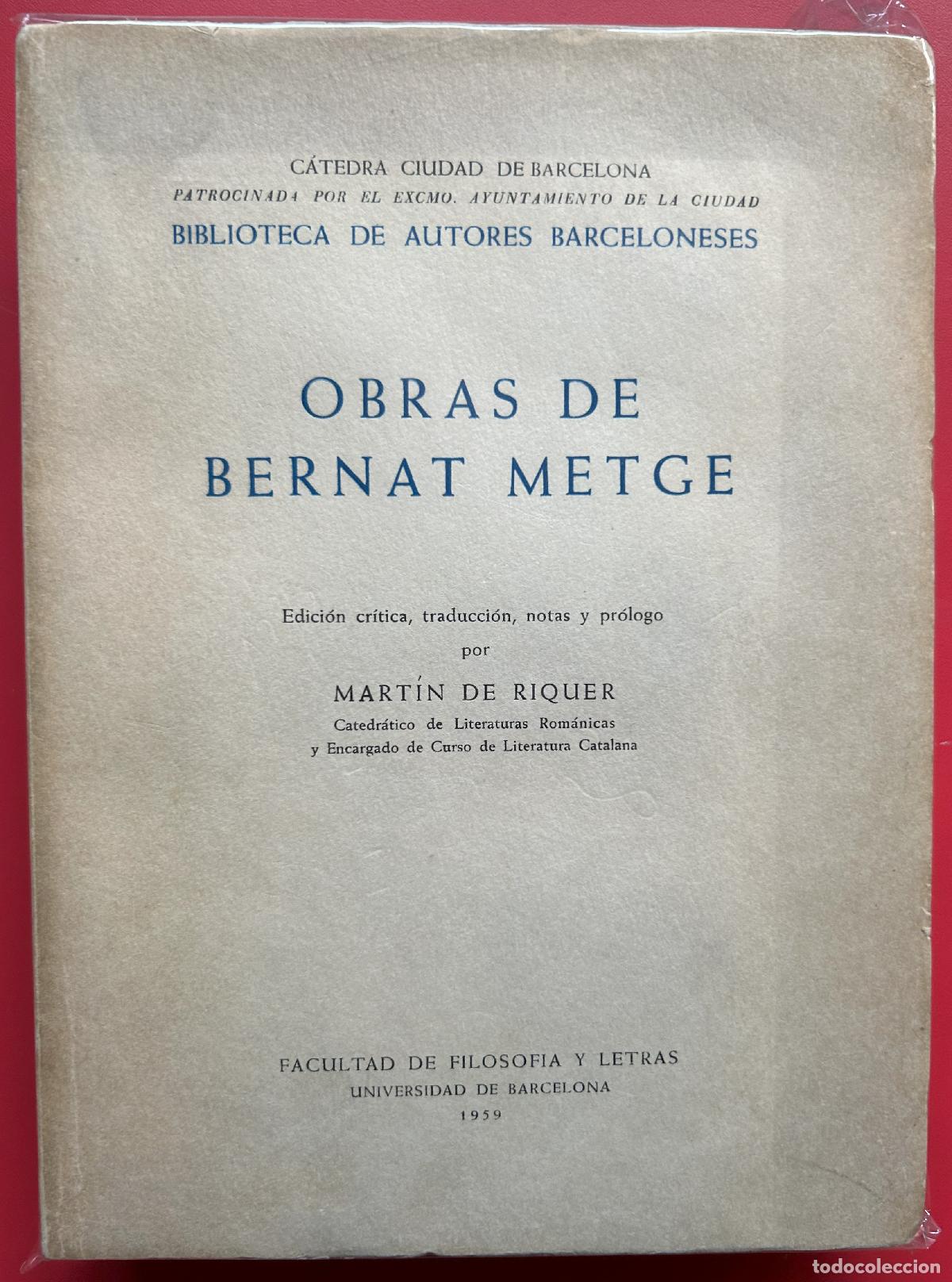 Libros: Obras de Bernat Metge - METGE Bernat - Foto 1