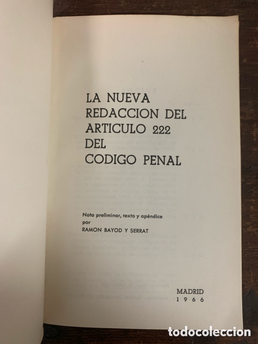 Libros: La Nueva Redacci&oacute;n Del Art&iacute;culo 222 Del C&oacute;digo Penal - MADRID 1966 - Foto 2