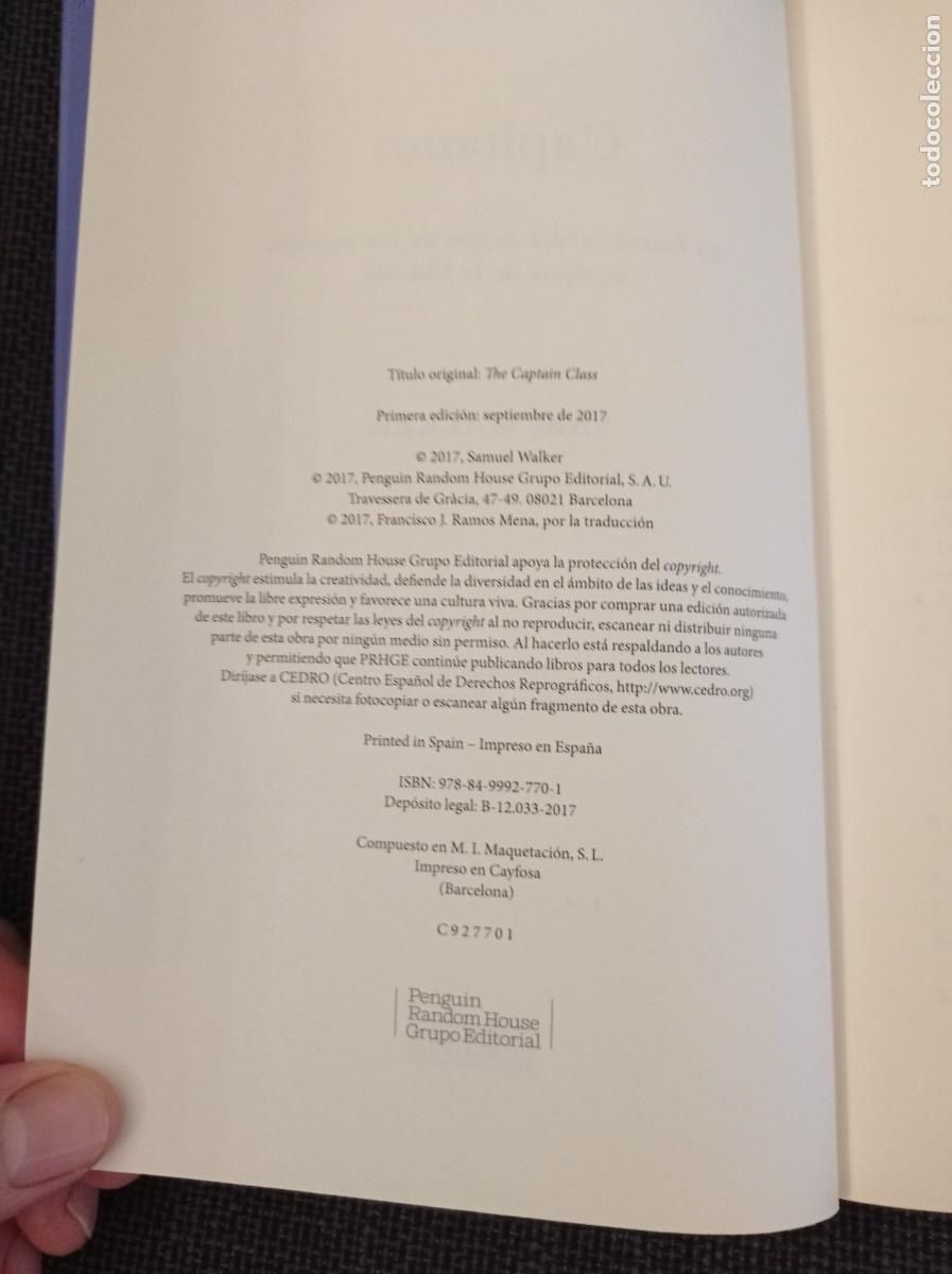Libros: Libro Capitanes. Sam Walker. Debate 1a edici&oacute;n 2017. - Foto 4