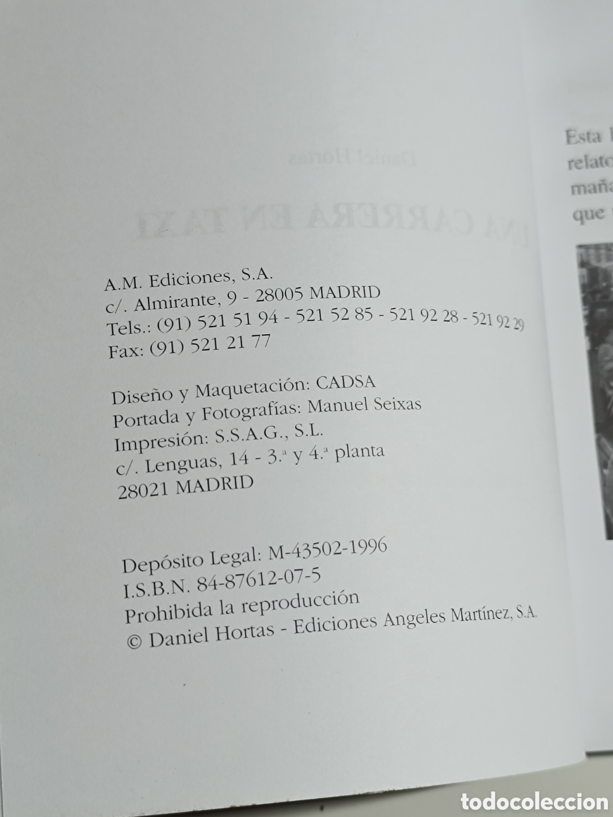Libros: Una Carrera en Taxi - Daniel Hortas - A.M. Ediciones - 1996 - Foto 5