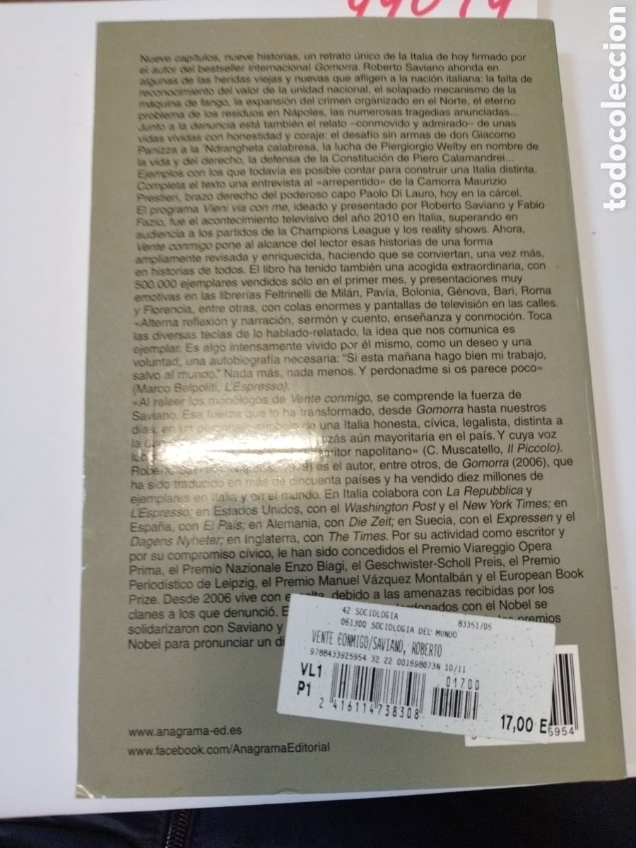 Libros: VENTE CONMIGO. 1&ordf; Edici&oacute;n - SAVIANO,Roberto - Foto 3