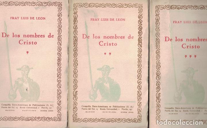 Libros: DE LOS NOMBRES DE CRISTO. 3 Tomos. - Le&oacute;n. Fray Luis de, - Foto 1