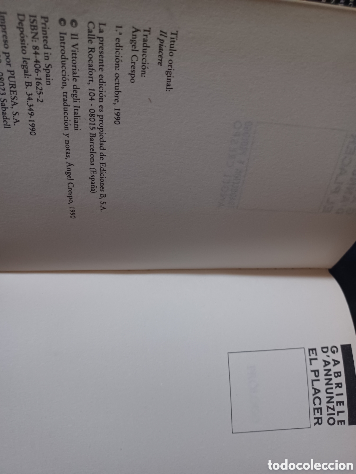 Libros: Barybook 321. . El placer Gabriele Dannuncio primera edici&oacute;n - Foto 2
