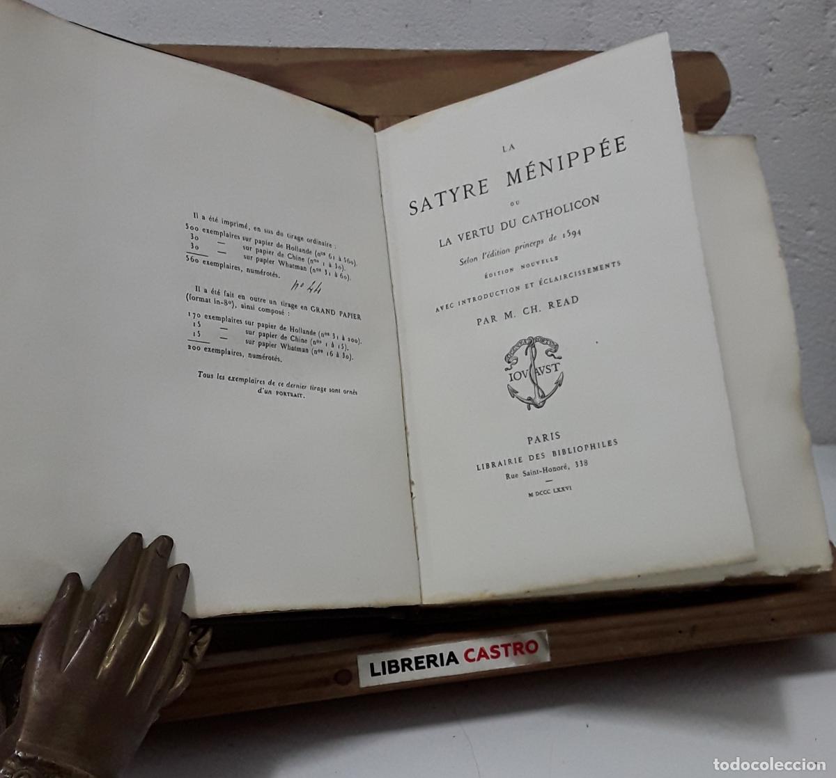 Libros: La Satyre M&eacute;nipp&eacute;e ou la vertu de catholicon (Num&eacute;rot&eacute;) - An&oacute;nimo. - Foto 2