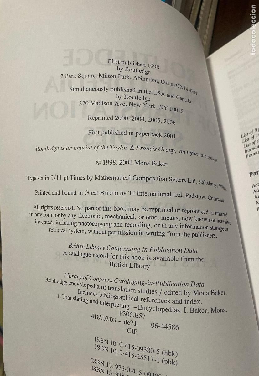 Libros: ROUTLEDGE ENCYCLOPEDIA OF TRANSLATION STUDIES, Edited by Mona Baker - Foto 3