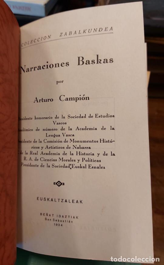 Libros: NARRACIONES BASKAS. - CAMPION, Arturo. - Foto 2