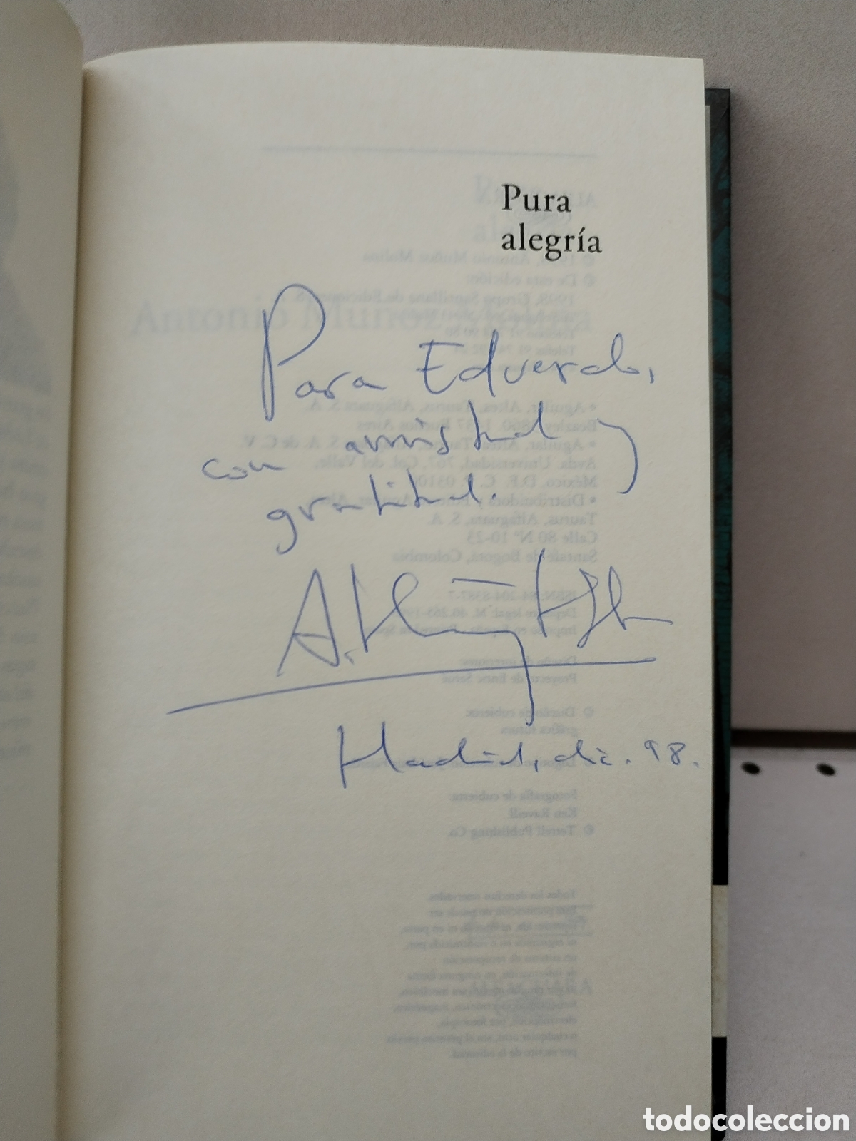 Libros: PURA ALEGRIA - Mu&ntilde;oz Molina, Antonio - Foto 2