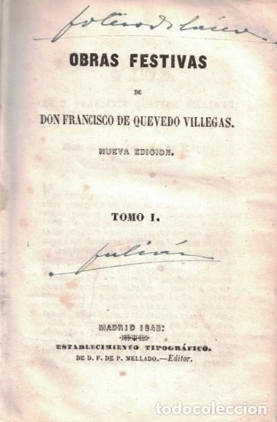 Libros: OBRAS FESTIVAS. 2 Tomos. - Quevedo Villegas. Francisco de, - Foto 1