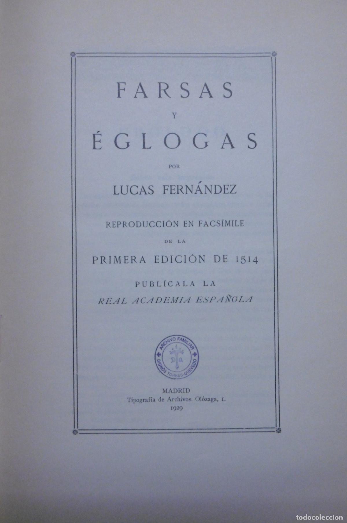 Libros: FARSAS Y &Eacute;GLOGAS. - FERN&Aacute;NDEZ, LUCAS. - Foto 2