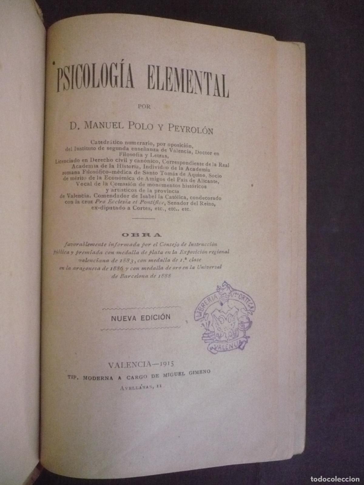Libros: PSICOLOG&Iacute;A ELEMENTAL. - POLO Y PEYROL&Oacute;N, MANUEL. - Foto 2