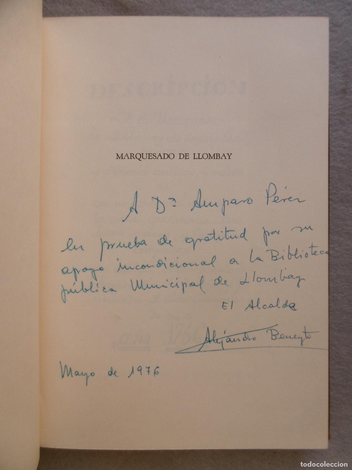 Libros: MARQUESADO DE LLOMBAY. - BENLLOCH, FRANCISCO. - Foto 2