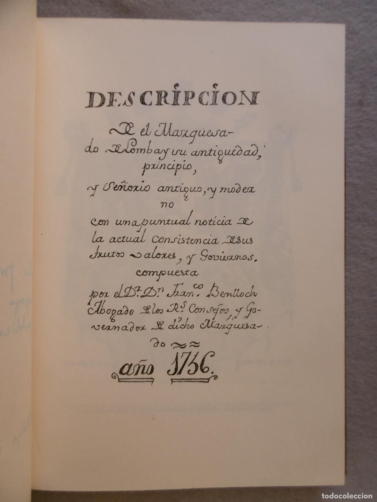 Libros: MARQUESADO DE LLOMBAY. - BENLLOCH, FRANCISCO. - Foto 1