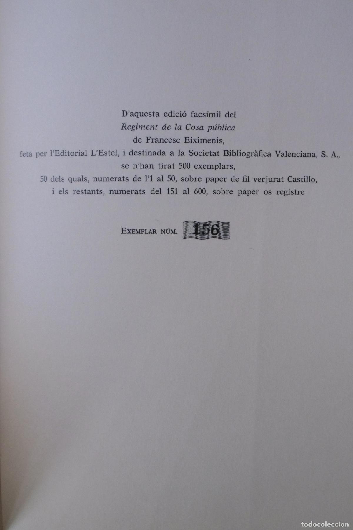 Libros: REGIMENT DE LA COSA P&Uacute;BLICA (Val&egrave;ncia 1499) Edici&oacute; facs&iacute;mil. - EIXIMENIS, FRANCESC. - Foto 2