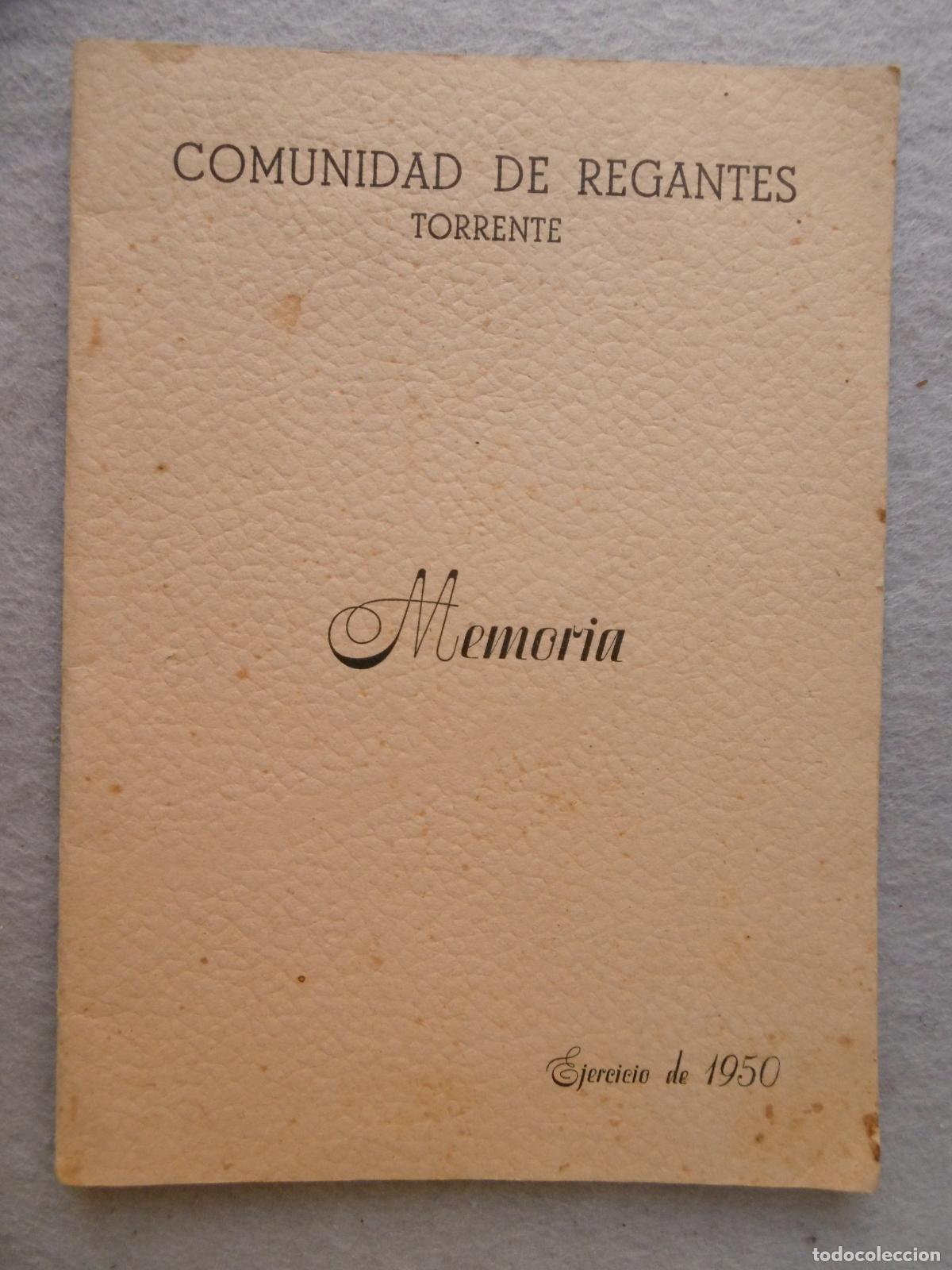 Libros: COMUNIDAD DE REGANTES DE TORRENTE, MEMORIA. Ejercicio 1950. - Foto 1