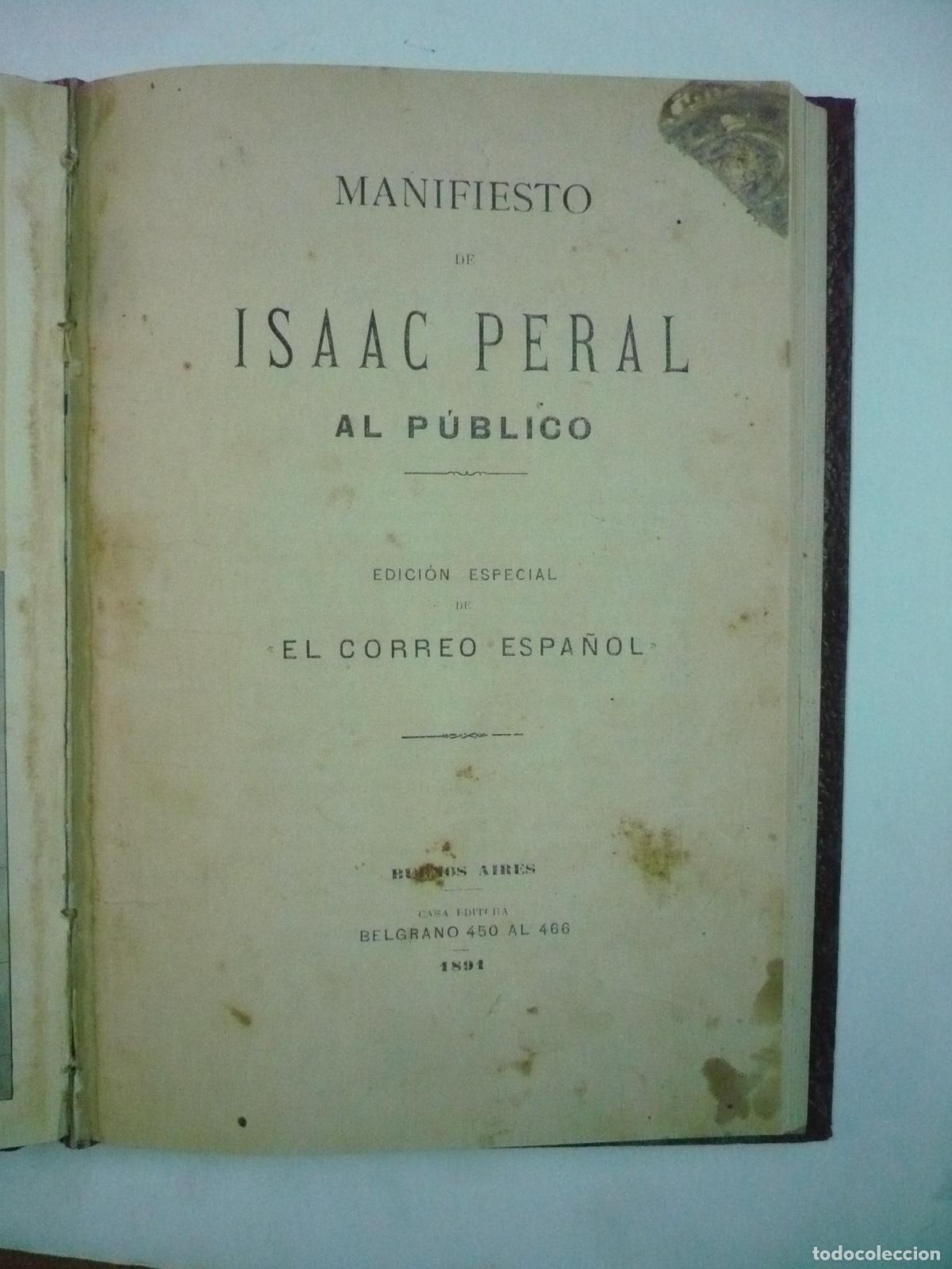 Libros: MANIFIESTO DE ISAAC PERAL AL P&Uacute;BLICO. - PERAL, ISAAC. - Foto 2