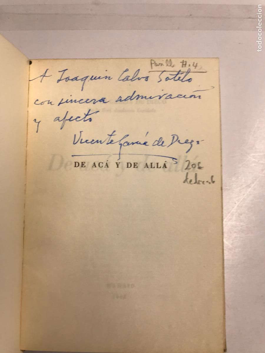 Libros: DE AC&Aacute; Y DE ALL&Aacute;. (DEDICADO). - VICENTE GARC&Iacute;A DE DIEGO. - Foto 2