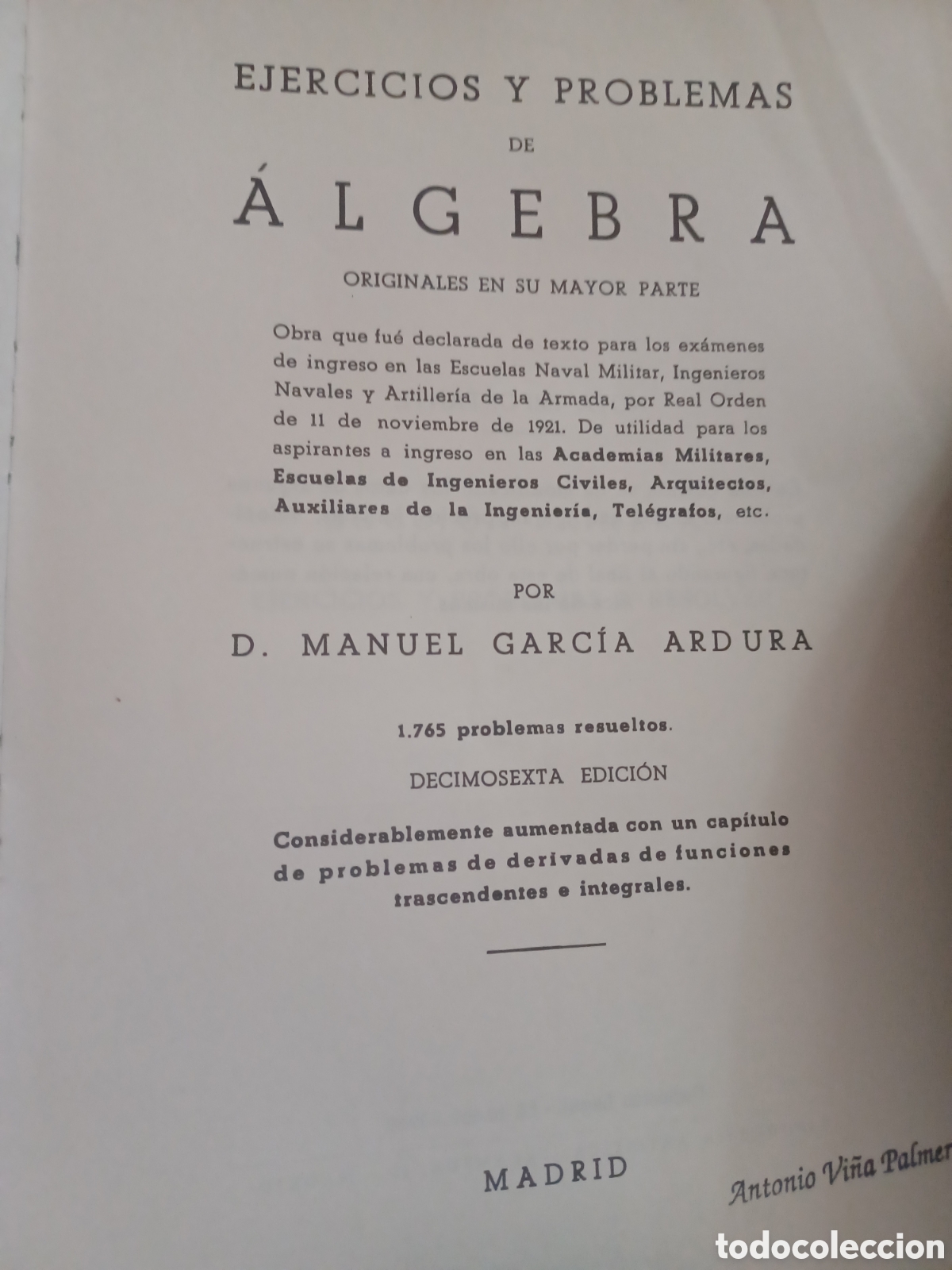 Libros: Barybook C31. . Ejercicios y problemas de &aacute;lgebra M. Garc&iacute;a ardura - Foto 2