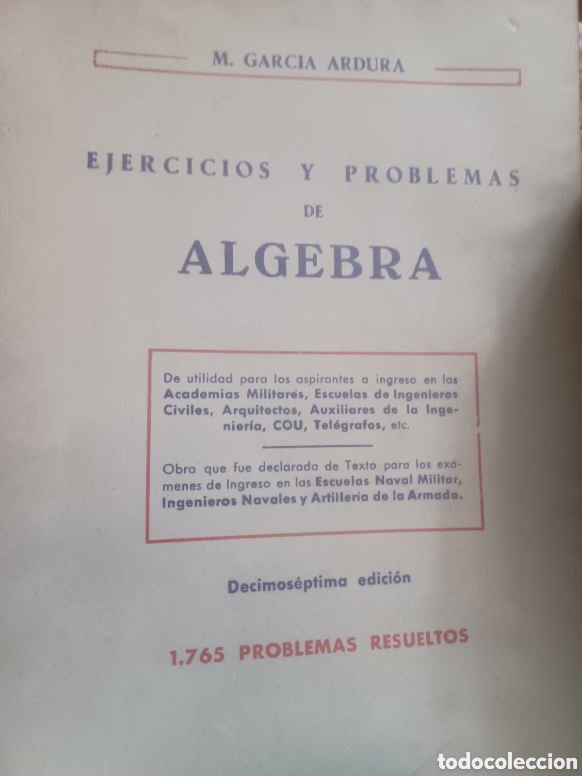 Libros: Barybook C31. . Ejercicios y problemas de &aacute;lgebra M. Garc&iacute;a ardura - Foto 1