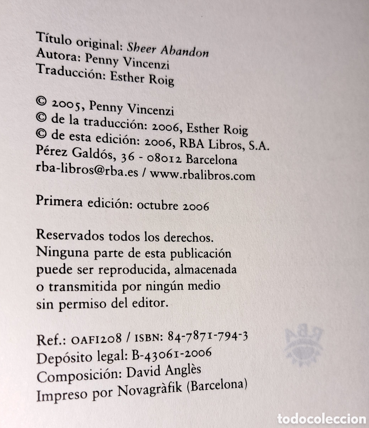 Libros: REENCUENTRO, PENNY VICENZI, RBA LIBROS 2006 - Foto 2