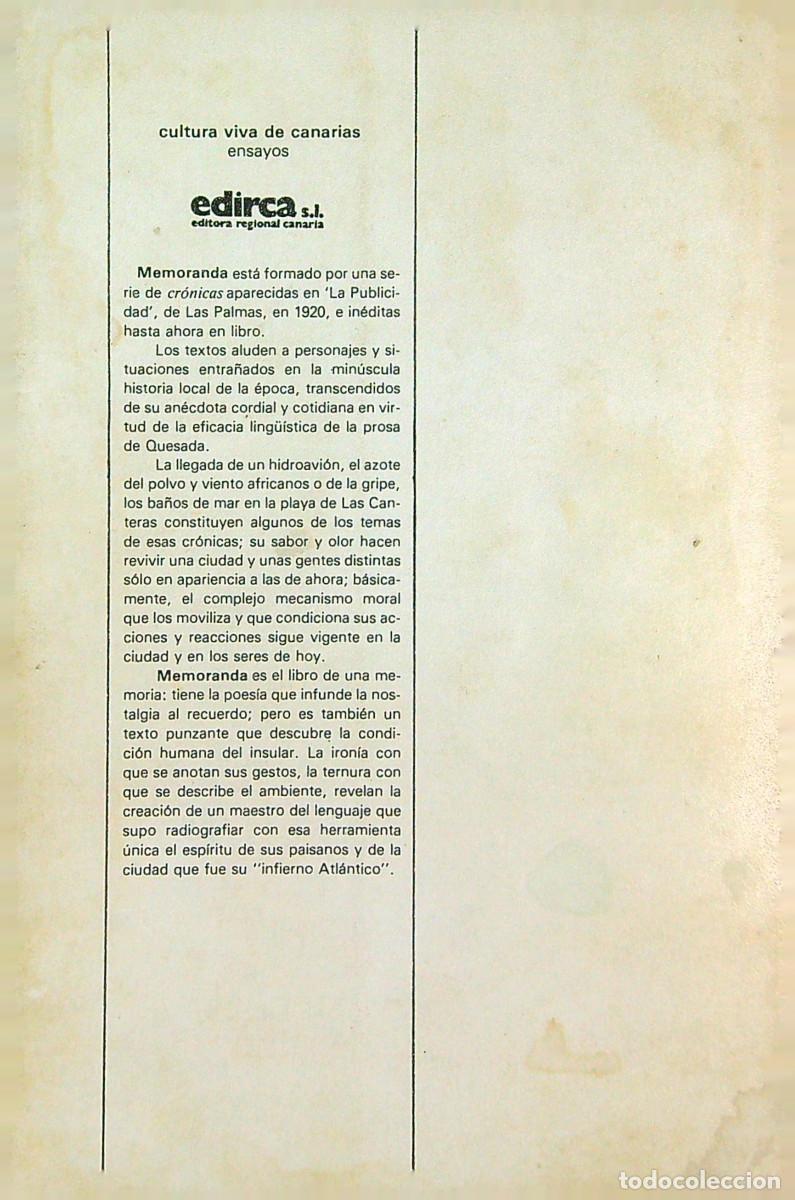 Libros: MEMORANDA ALONSO QUESADA - LAZARO SANTANA - 1982 - CANARIAS - Foto 2