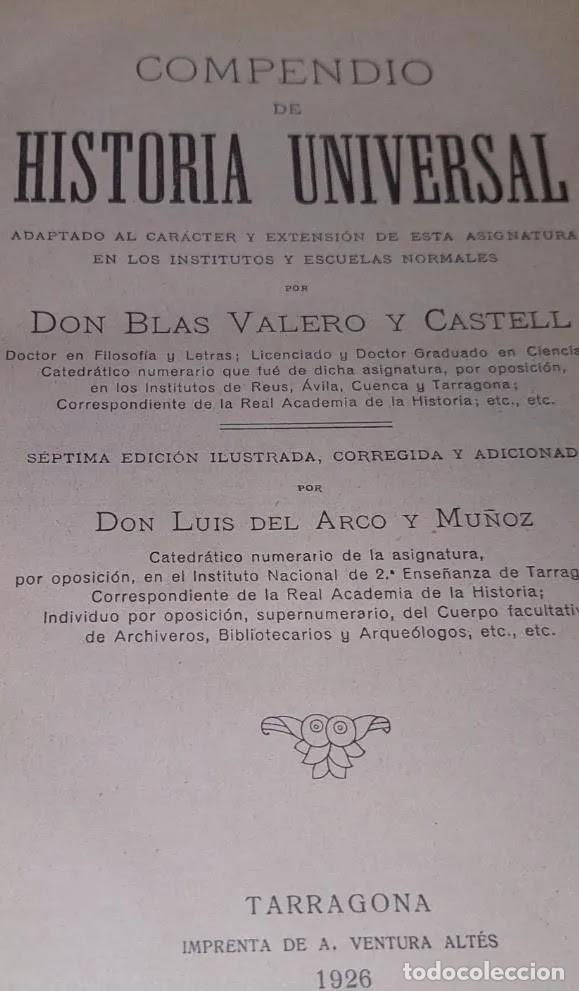 Libros: BLAS VALERO Y CASTELL. HISTORIA UNIVERSAL. A&Ntilde;O 1926. - Foto 6
