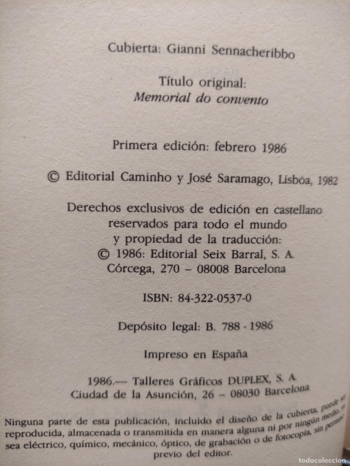 Libros: MEMORIAL DEL CONVENTO - JOSE SARAMAGO - Foto 2