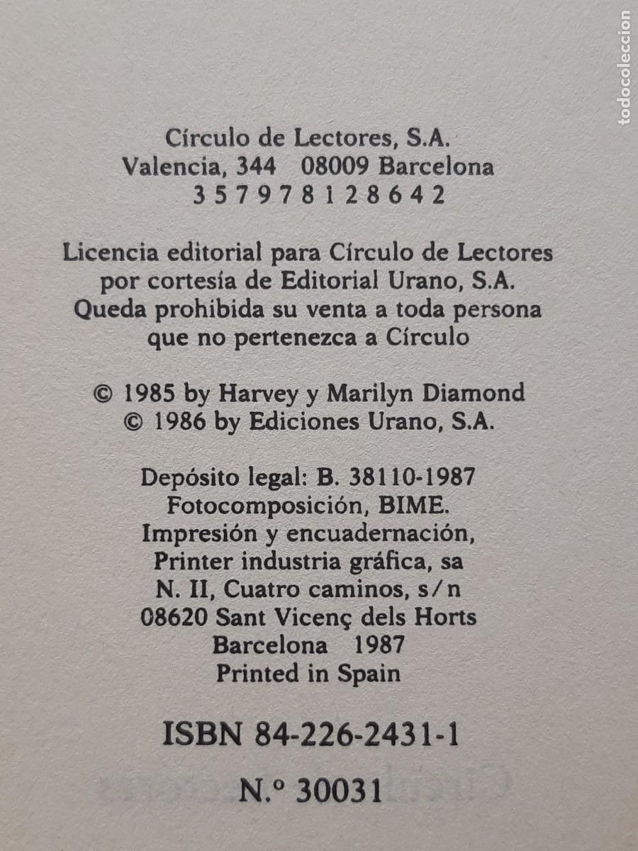 Libros: LA ANTIDIETA. HARVEY Y MARILYN DIAMOND. CIRCULO DE LECTORES. 1987. - Foto 3