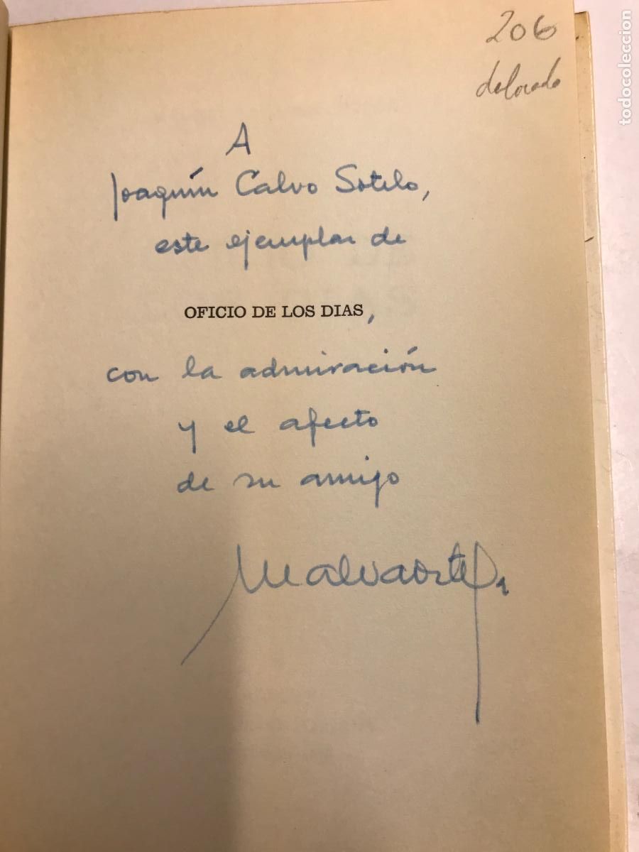 Libros: OFICIO DE LOS DIAS. (DEDICATORIA DEL AUTOR). - MANUEL &Aacute;LVAREZ ORTEGA. - Foto 2
