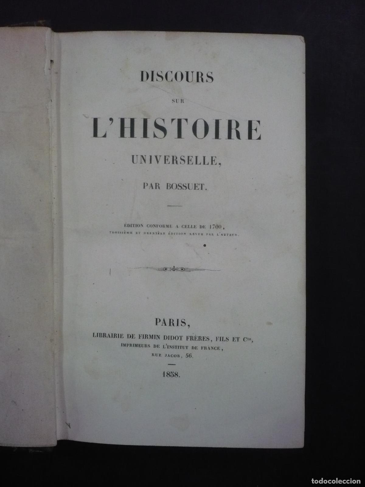 Libros: DISCOURS SUR LHISTOIRE UNIVERSELLE. - BOSSUET. - Foto 1