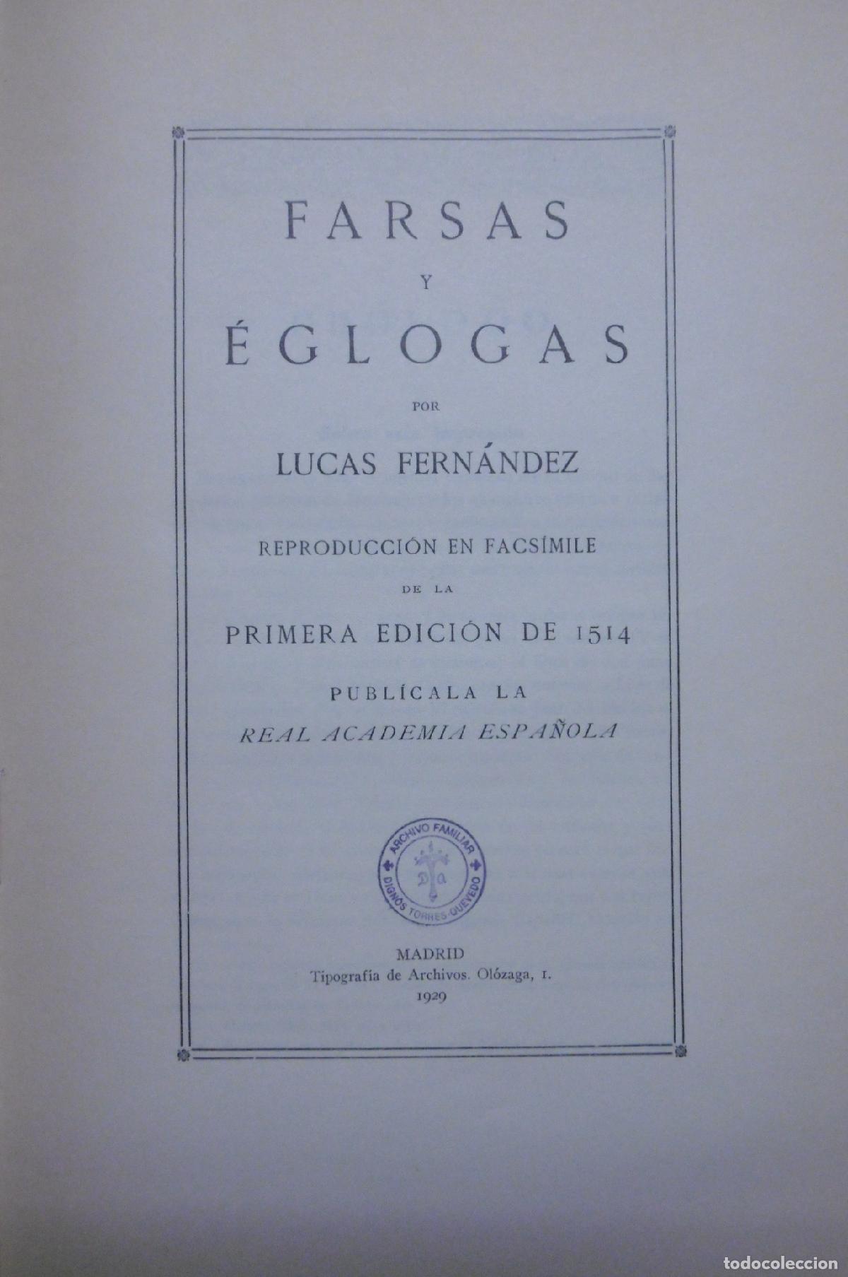 Libros: FARSAS Y &Eacute;GLOGAS. - FERN&Aacute;NDEZ, LUCAS. - Foto 3