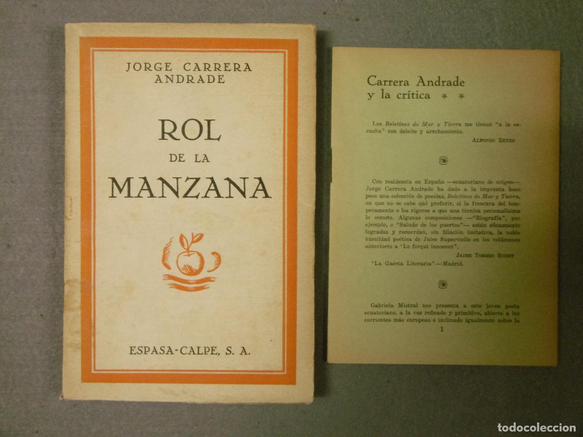 Libros: ROL DE LA MANZANA. - CARRERA ANDRADE, JORGE. - Foto 1