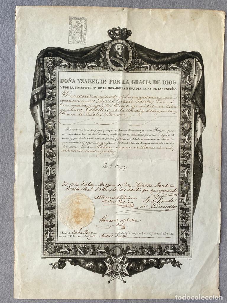 Libros: GRABADO. NOMBRAMIENTO DE CABALLERO DE LA REAL Y DISTINGUIDA ORDEN DE CARLOS TERCERO A DON ANDR&Eacute;S PAS