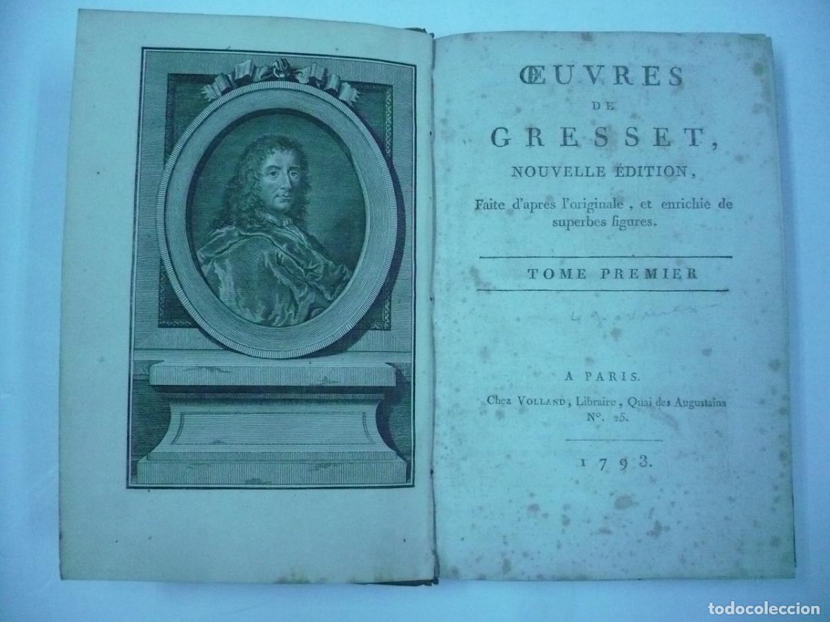 Libros: OEUVRES. Tome premier. - GRESSET, JEAN-BAPTISTE-LOUIS. - Foto 2