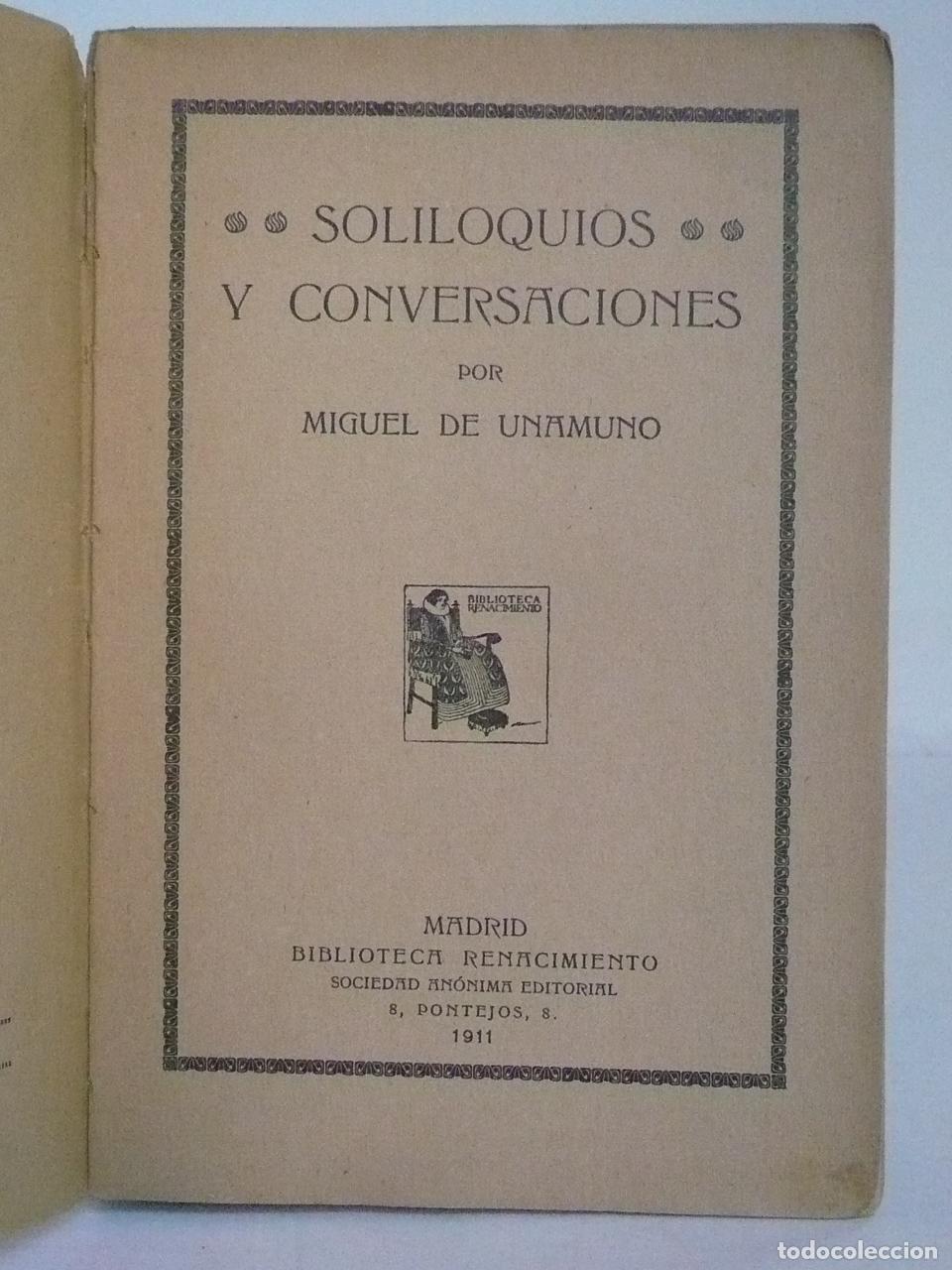 Libros: SOLILOQUIOS Y CONVERSACIONES. - UNAMUNO, MIGUEL DE. - Foto 2