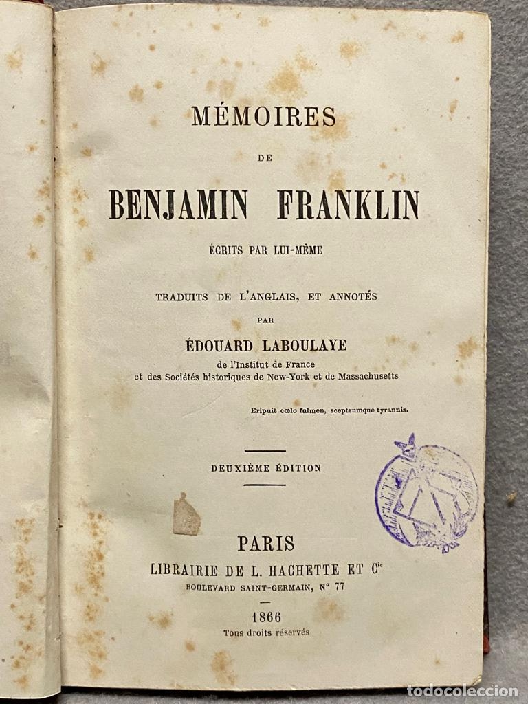 Libros: M&Eacute;MOIRES DE BENJAMIN FRANKLIN. - LABOULAYE, EDOUARD. - Foto 1