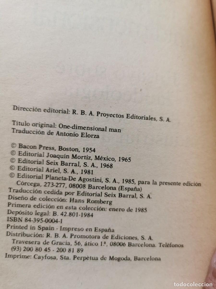 Libros: HERBERT MARCUSE: EL HOMBRE UNIDIMENSIONAL. - Foto 3