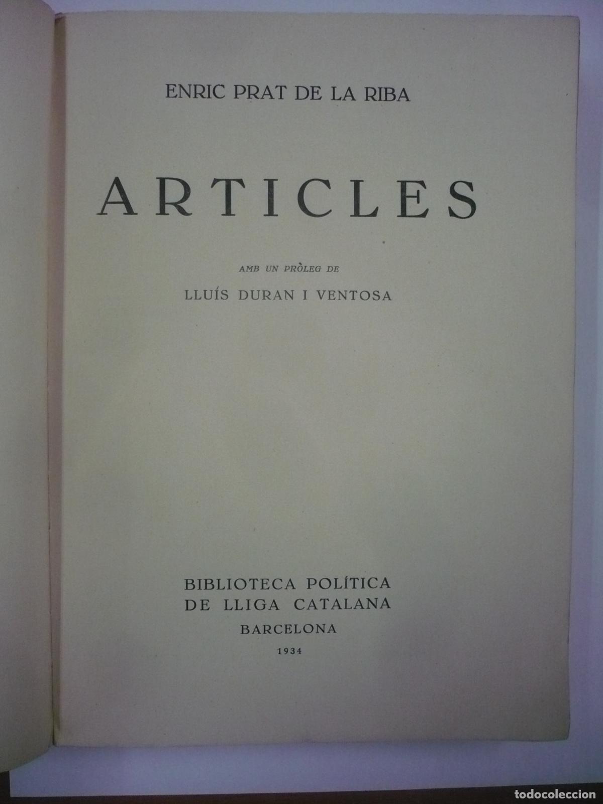Libros: ARTICLES. - PRAT DE LA RIBA, ENRIC. - Foto 2
