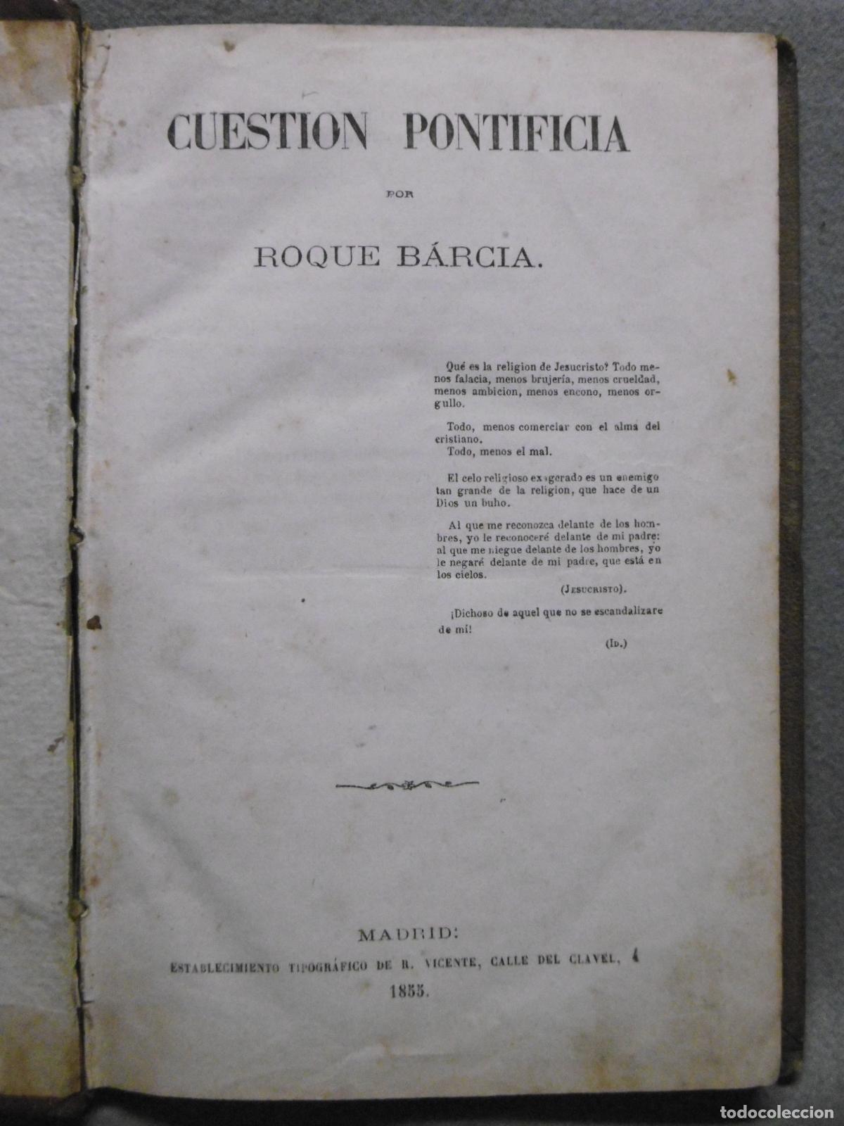 Libros: CUESTI&Oacute;N PONTIFICIA. - BARCIA, ROQUE. - Foto 1