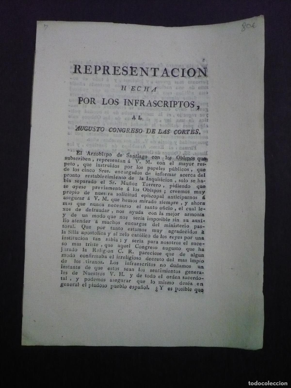 Libros: REPRESENTACI&Oacute;N HECHA POR LOS INFRASCRIPTOS, AL AUGUSTO CONGRESO DE LAS CORTES. - Foto 1