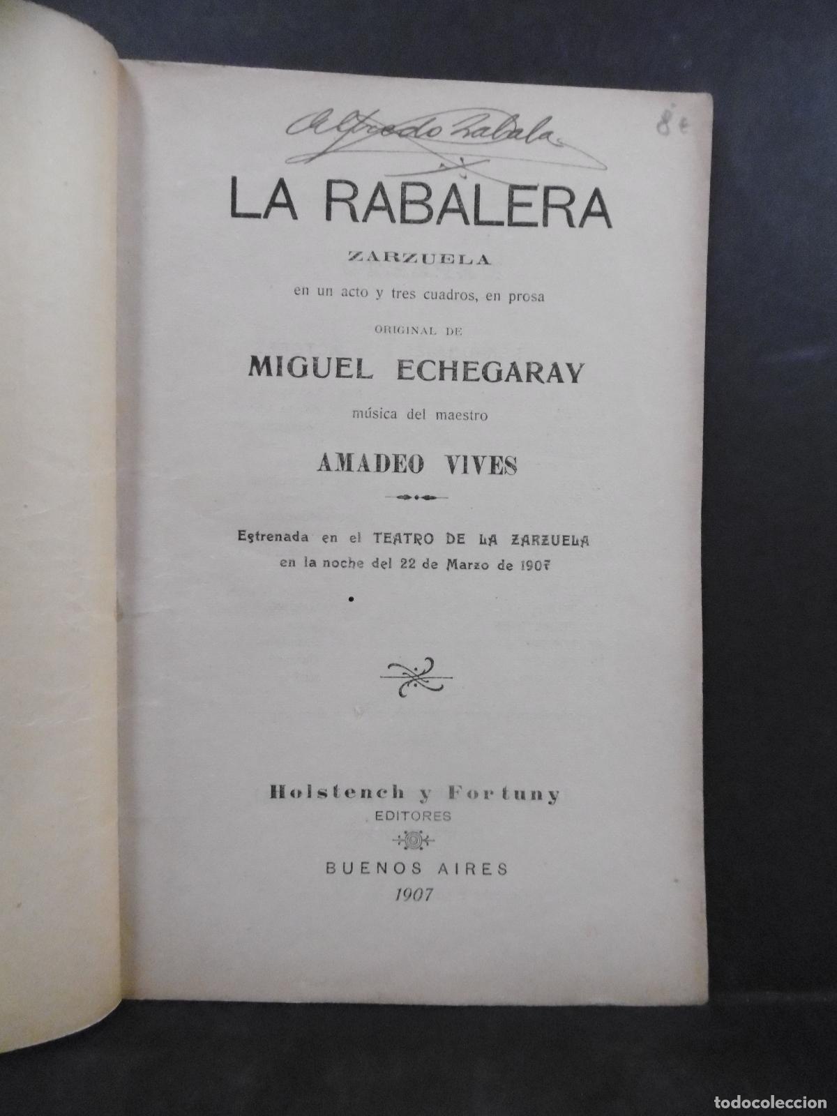 Libros: LA RABALERA. Zarzuela. - ECHEGARAY, MIGUEL. - Foto 1