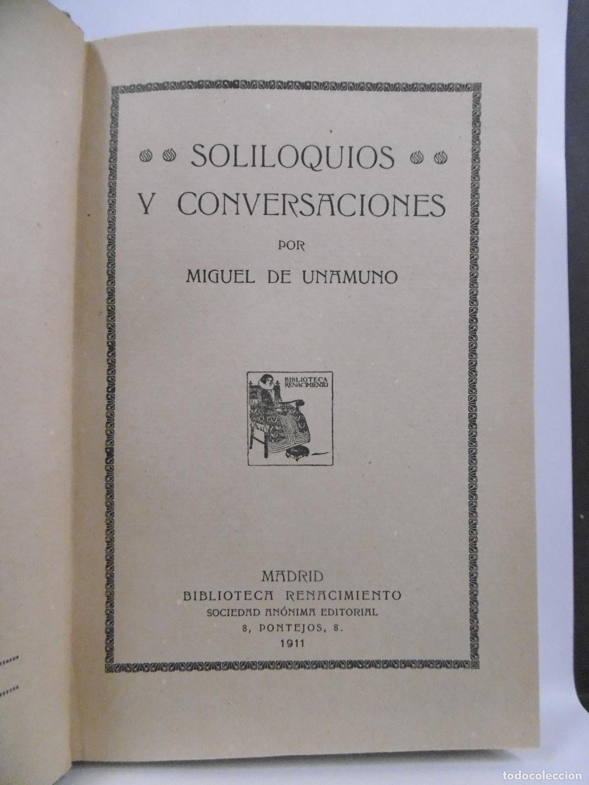 Libros: SOLILOQUIOS Y CONVERSACIONES. 1&ordf; ed.- - UNAMUNO, MIGUEL DE. - Foto 1